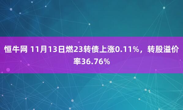 恒牛网 11月13日燃23转债上涨0.11%，转股溢价率36.76%